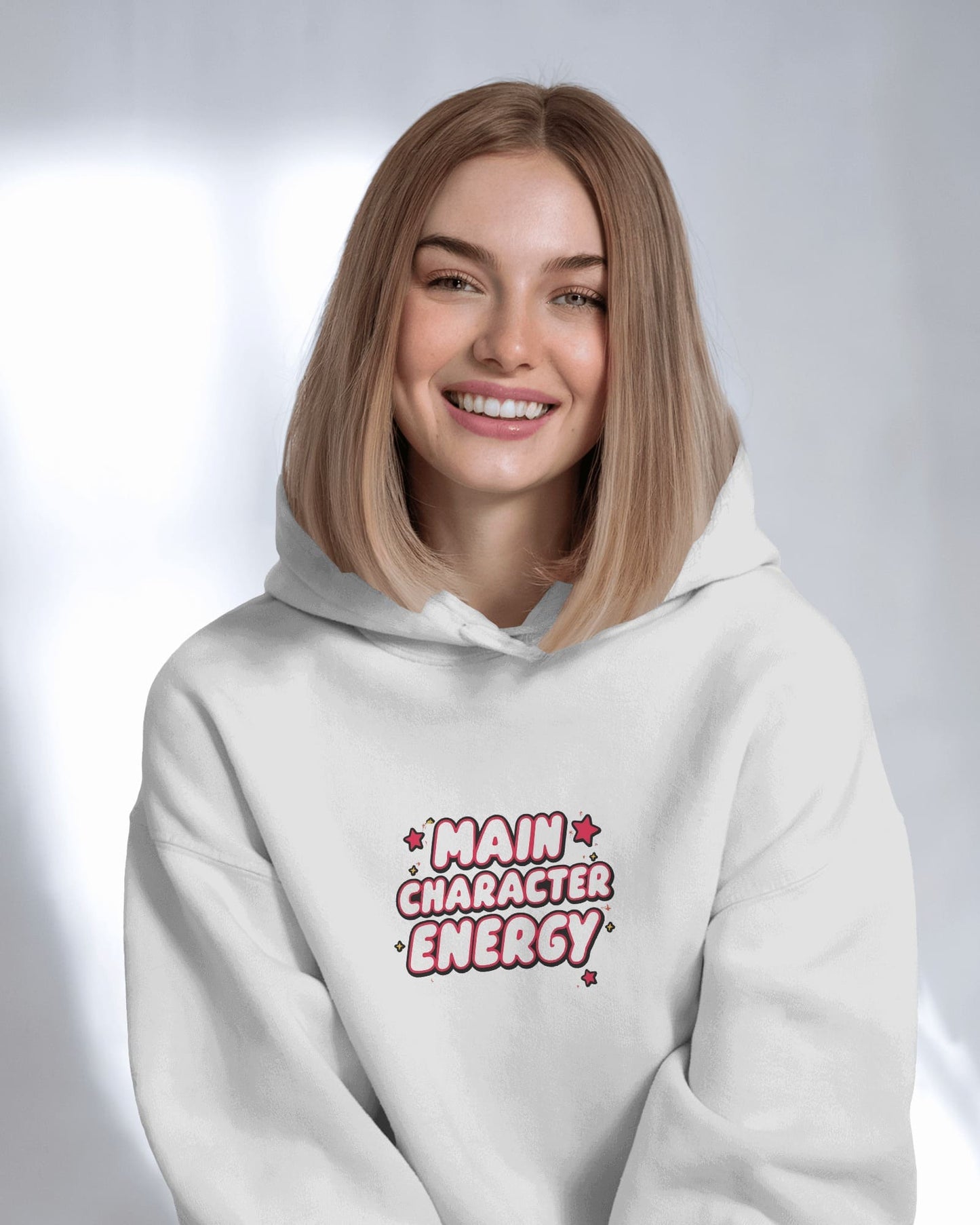 "Main Character Energy" Crop Hoodie – White Hot Style with Star Power
