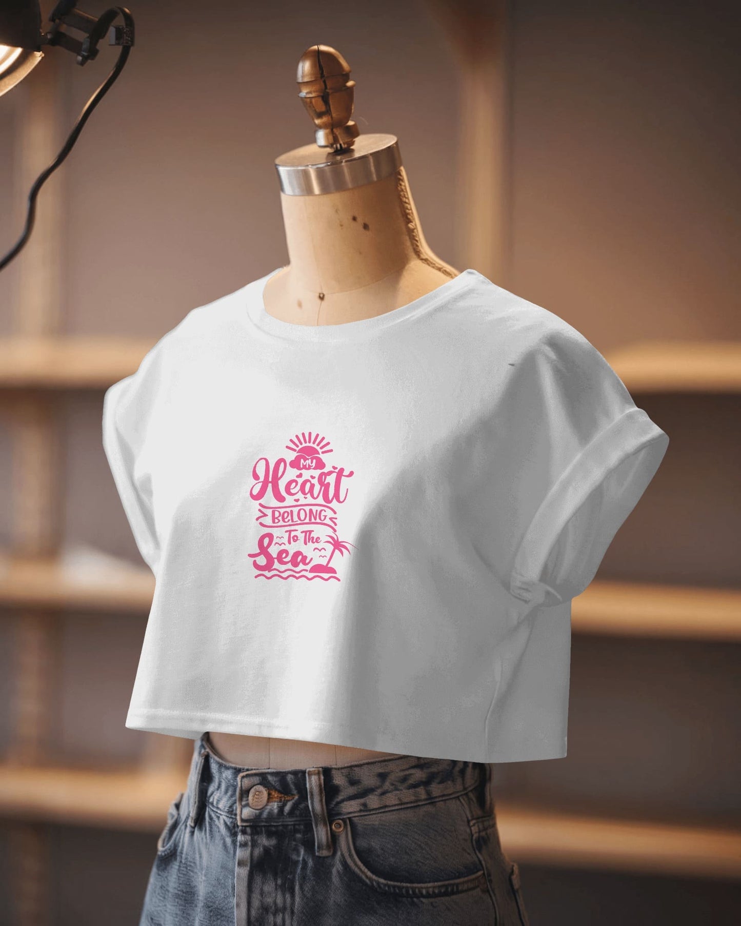 Heart & Tide Crop Tee – Seaside Love Aesthetic, Summer-Ready Style