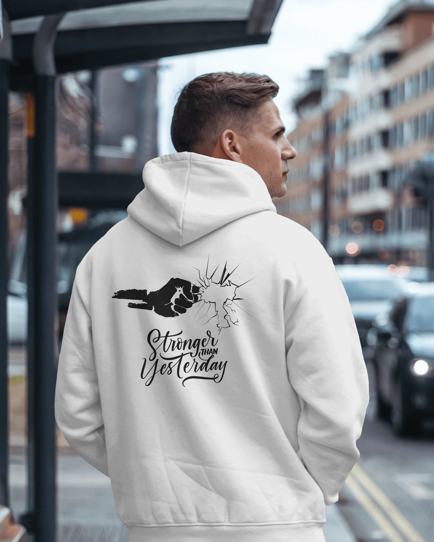 Stronger Than Yesterday Men's Hoodie - Inspirational Heavy Blend Apparel