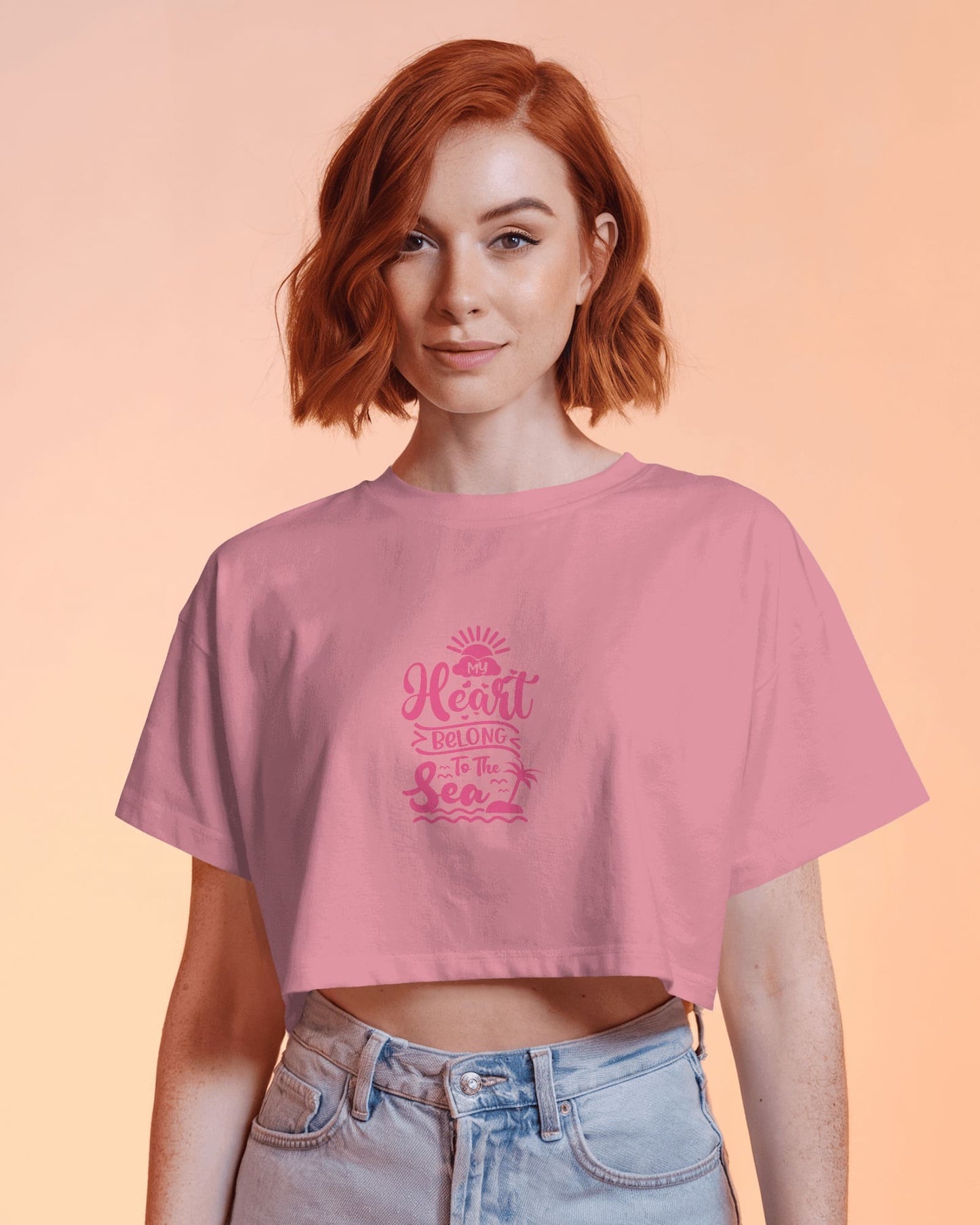 Heart & Tide Crop Tee – Seaside Love Aesthetic, Summer-Ready Style