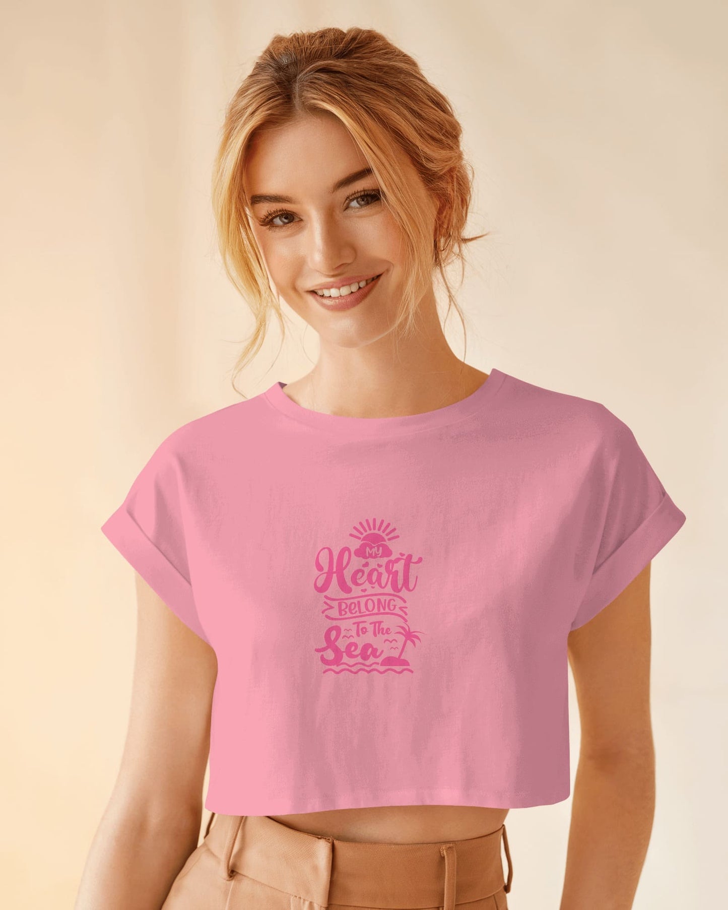 Heart & Tide Crop Tee – Seaside Love Aesthetic, Summer-Ready Style