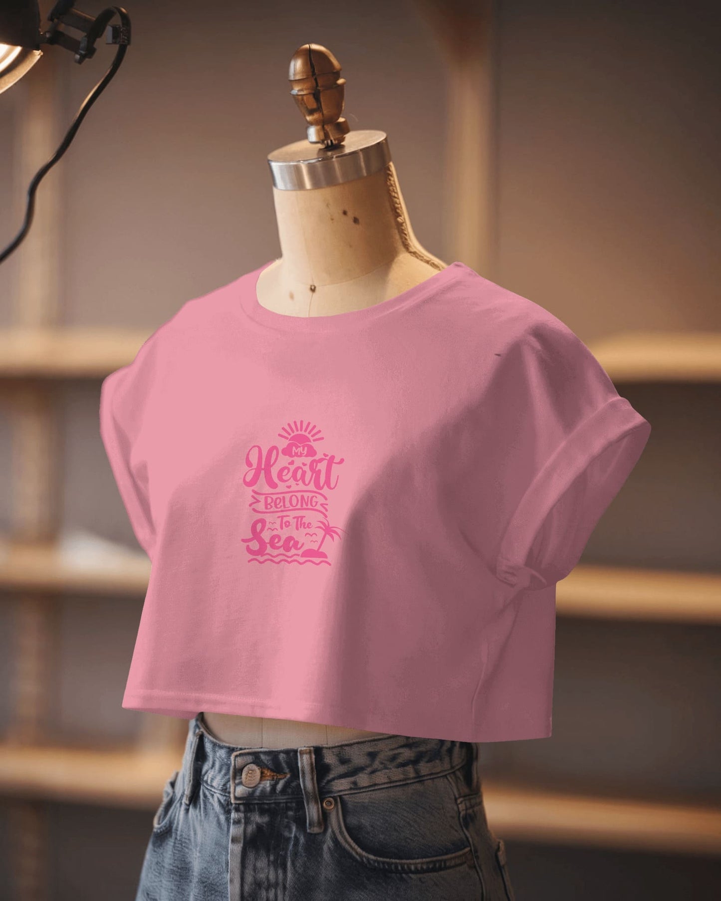 Heart & Tide Crop Tee – Seaside Love Aesthetic, Summer-Ready Style