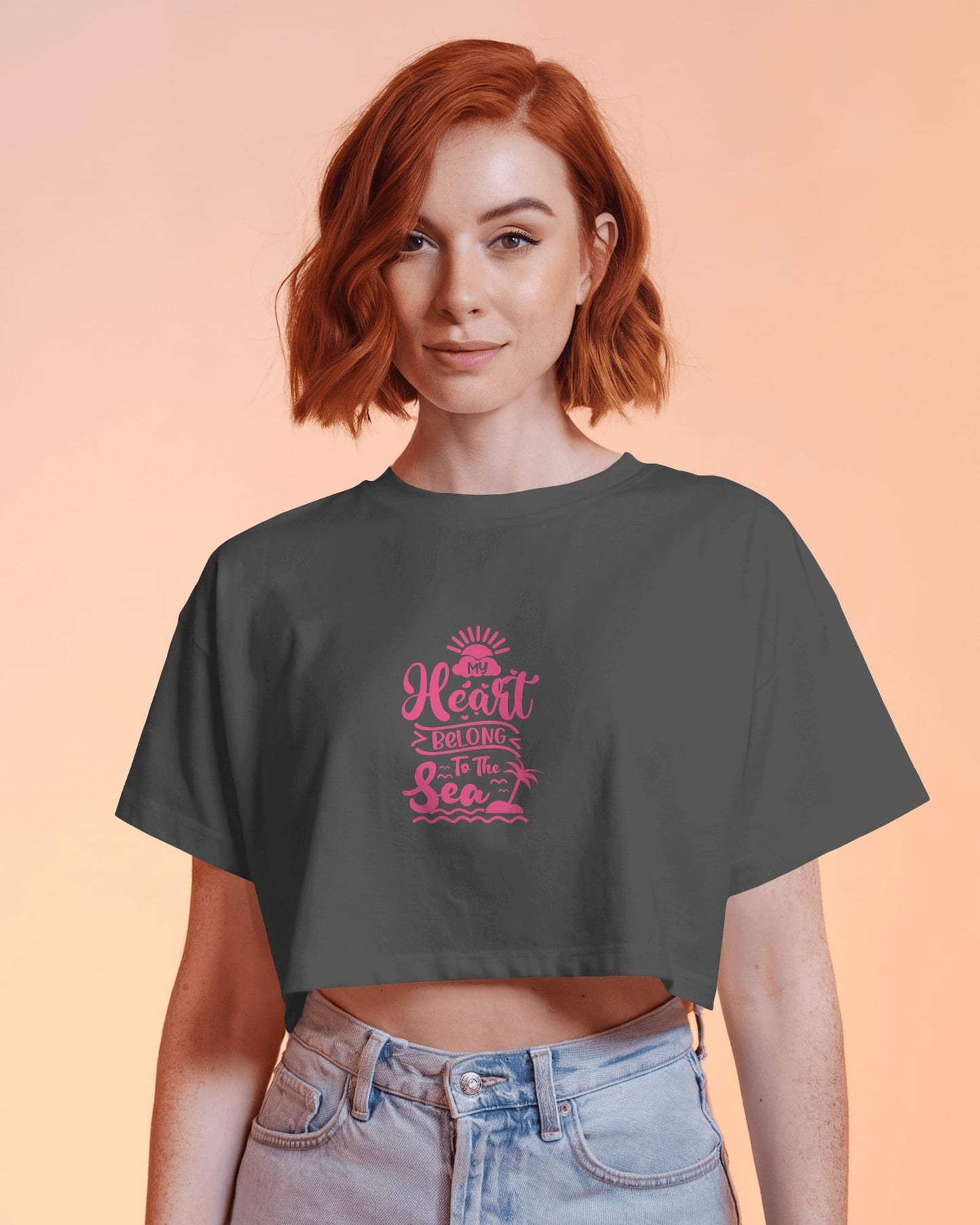 Heart & Tide Crop Tee – Seaside Love Aesthetic, Summer-Ready Style