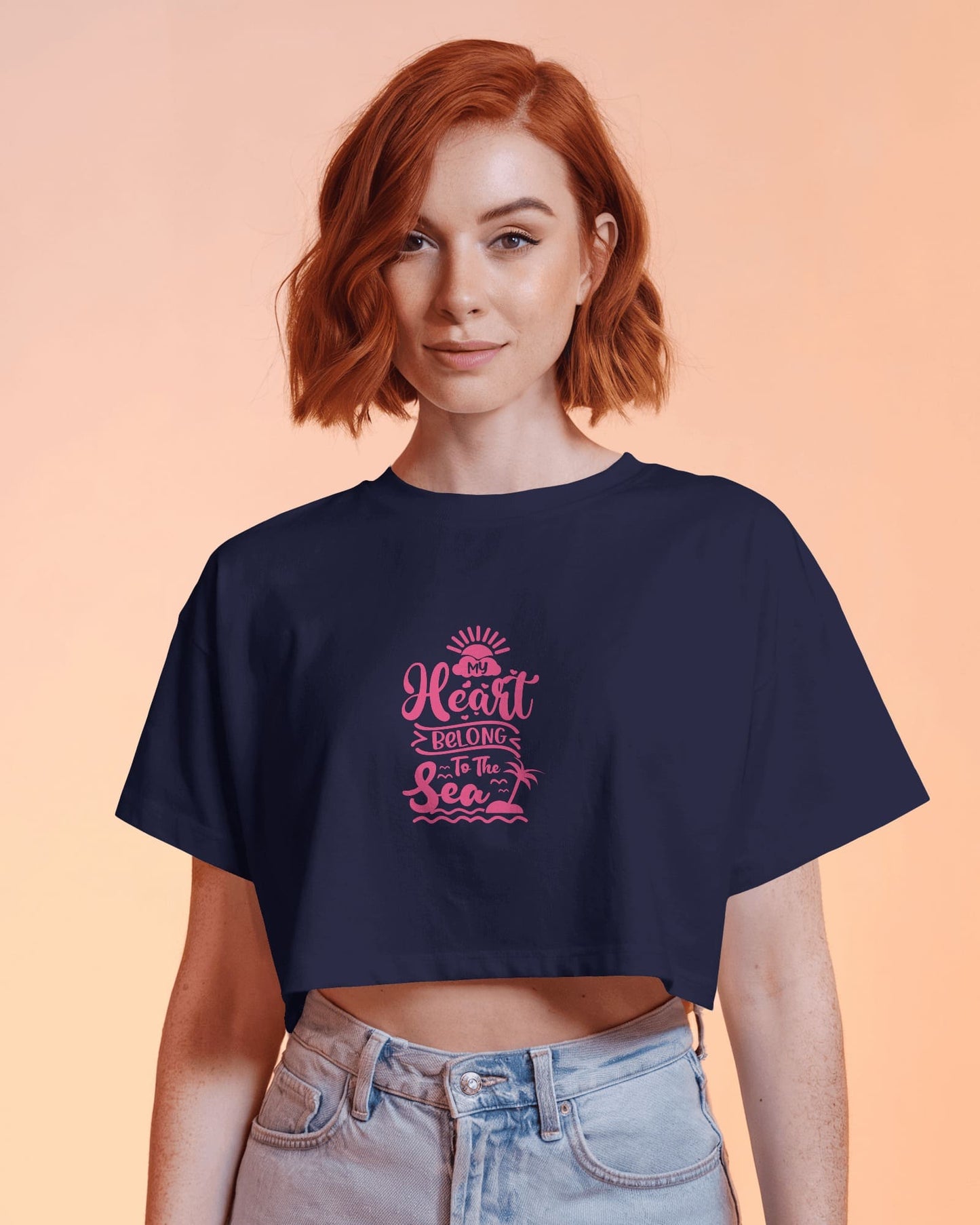 Heart & Tide Crop Tee – Seaside Love Aesthetic, Summer-Ready Style