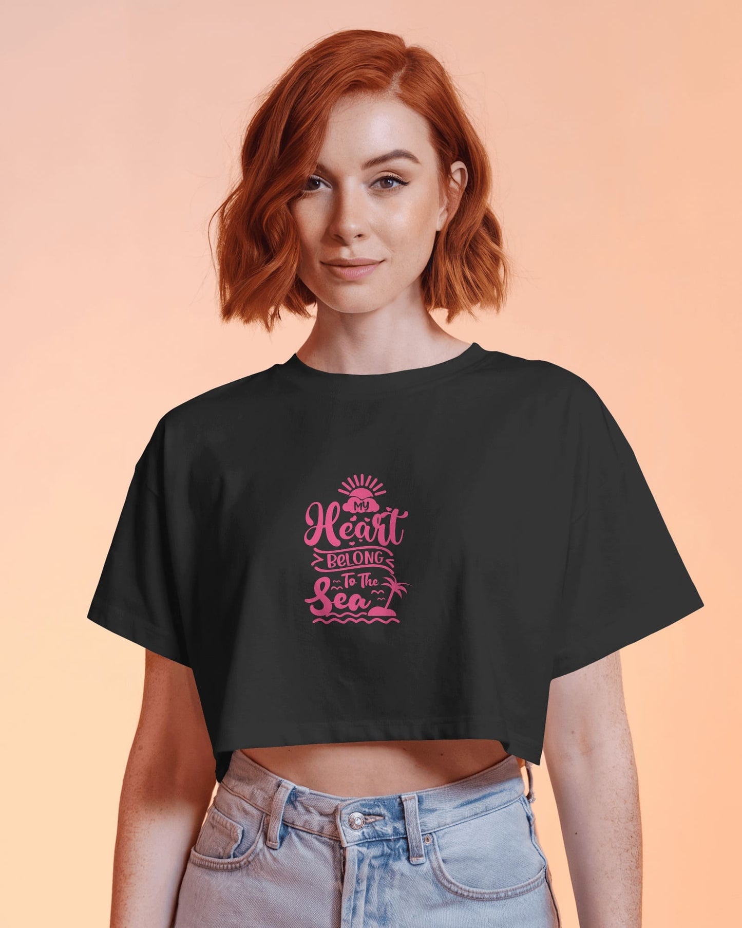 Heart & Tide Crop Tee – Seaside Love Aesthetic, Summer-Ready Style