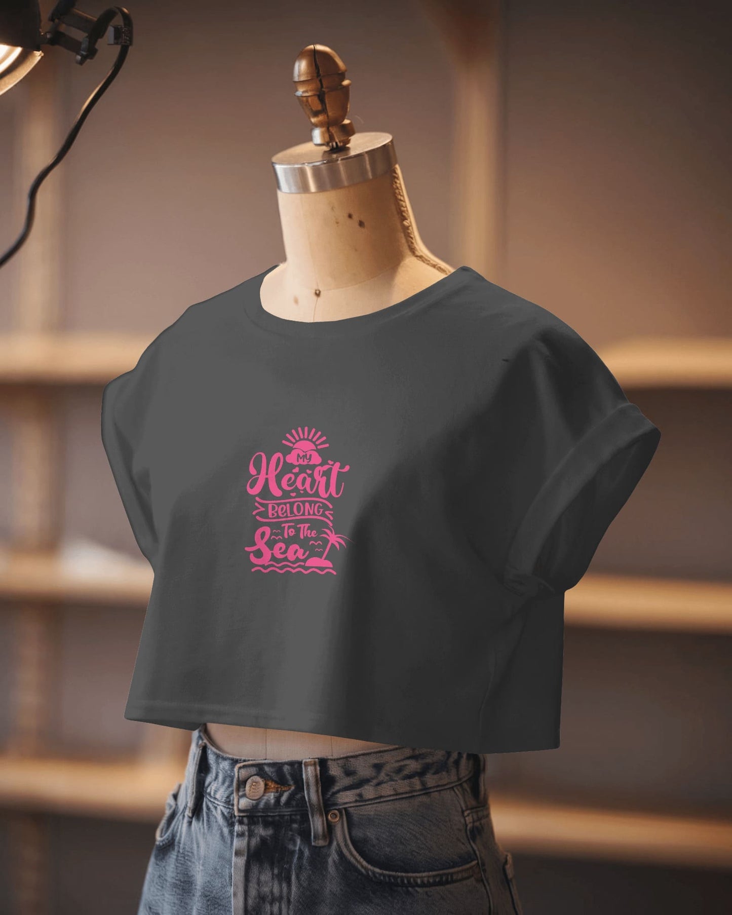 Heart & Tide Crop Tee – Seaside Love Aesthetic, Summer-Ready Style
