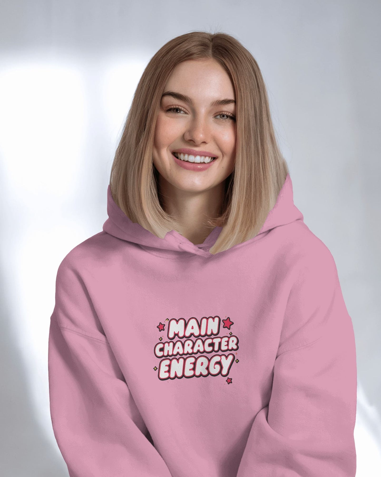 "Main Character Energy" Crop Hoodie – White Hot Style with Star Power