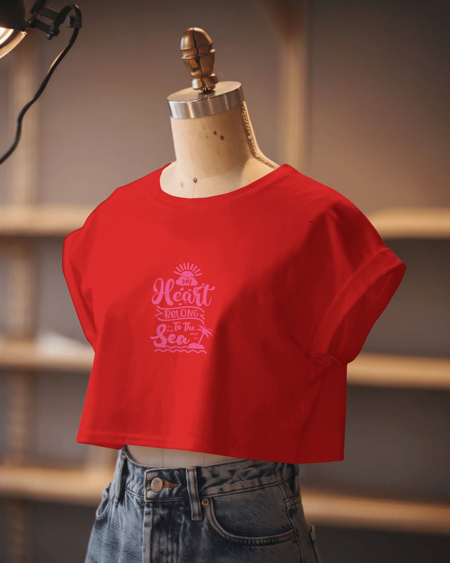 Heart & Tide Crop Tee – Seaside Love Aesthetic, Summer-Ready Style
