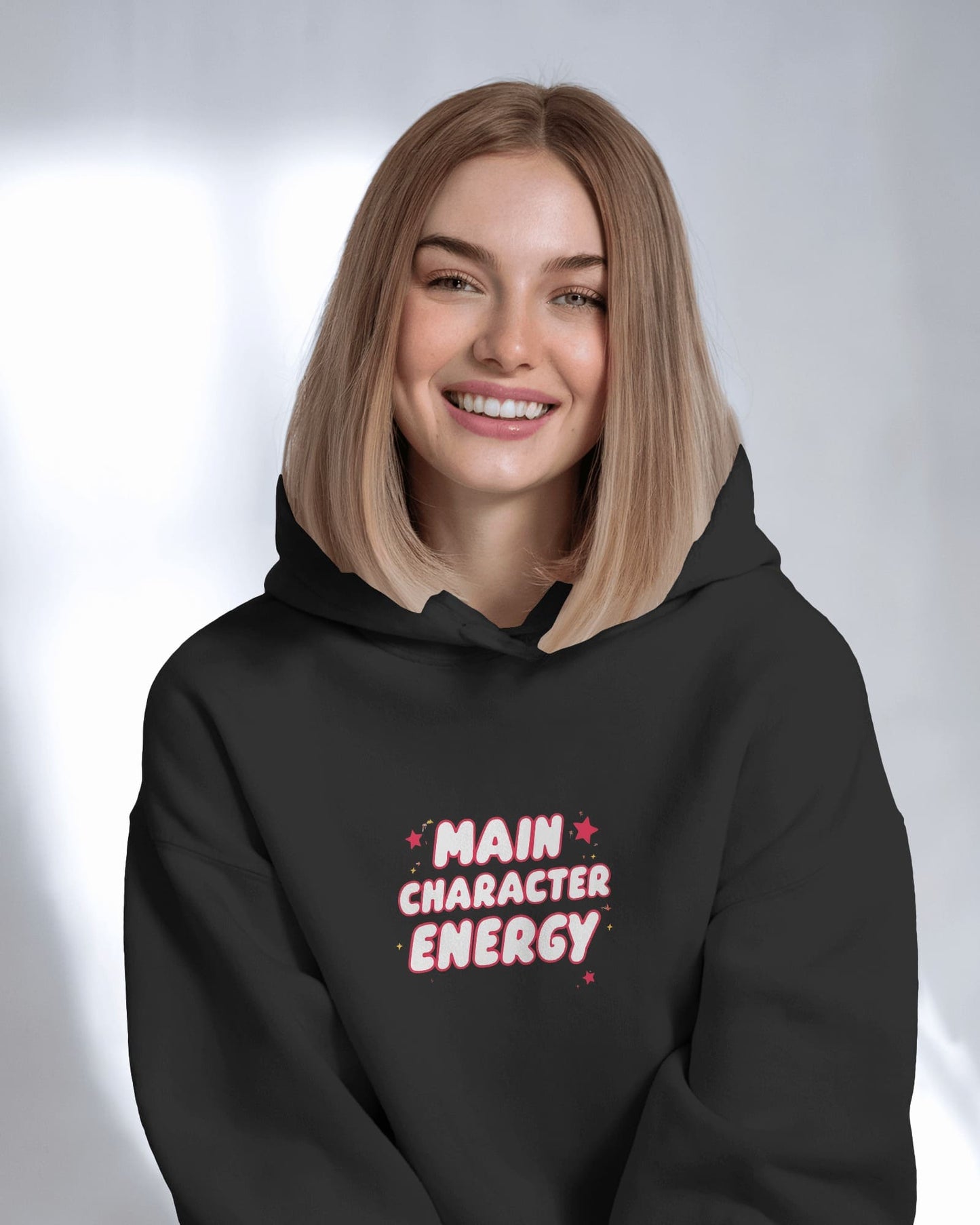 "Main Character Energy" Crop Hoodie – White Hot Style with Star Power