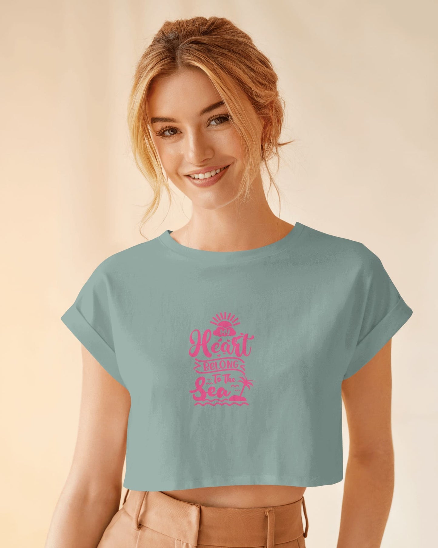 Heart & Tide Crop Tee – Seaside Love Aesthetic, Summer-Ready Style