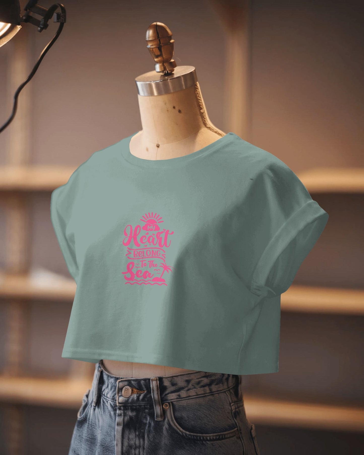 Heart & Tide Crop Tee – Seaside Love Aesthetic, Summer-Ready Style