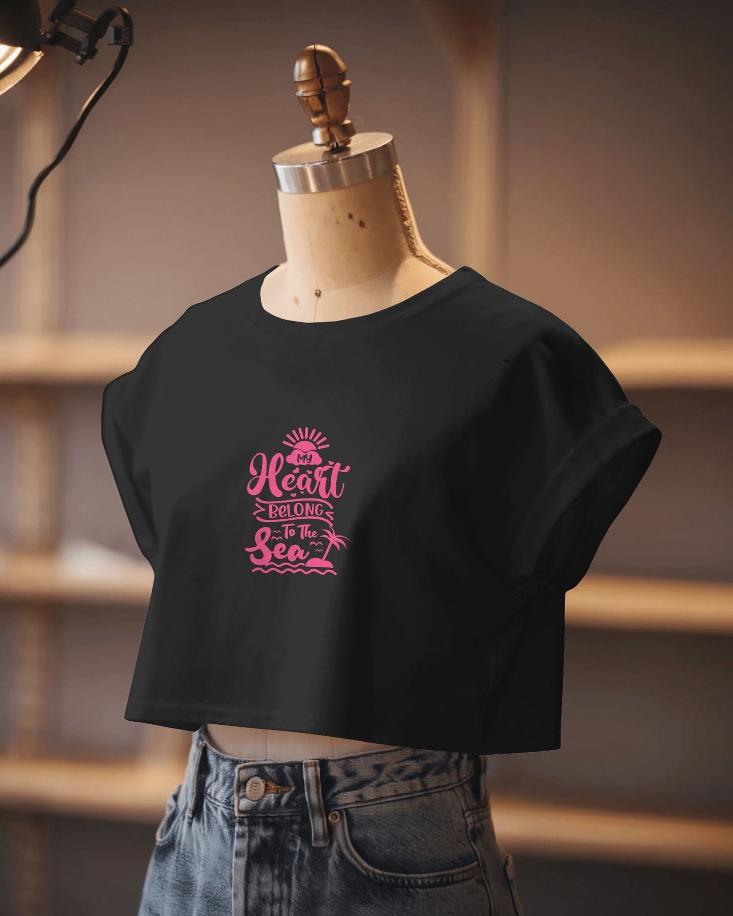 Heart & Tide Crop Tee – Seaside Love Aesthetic, Summer-Ready Style