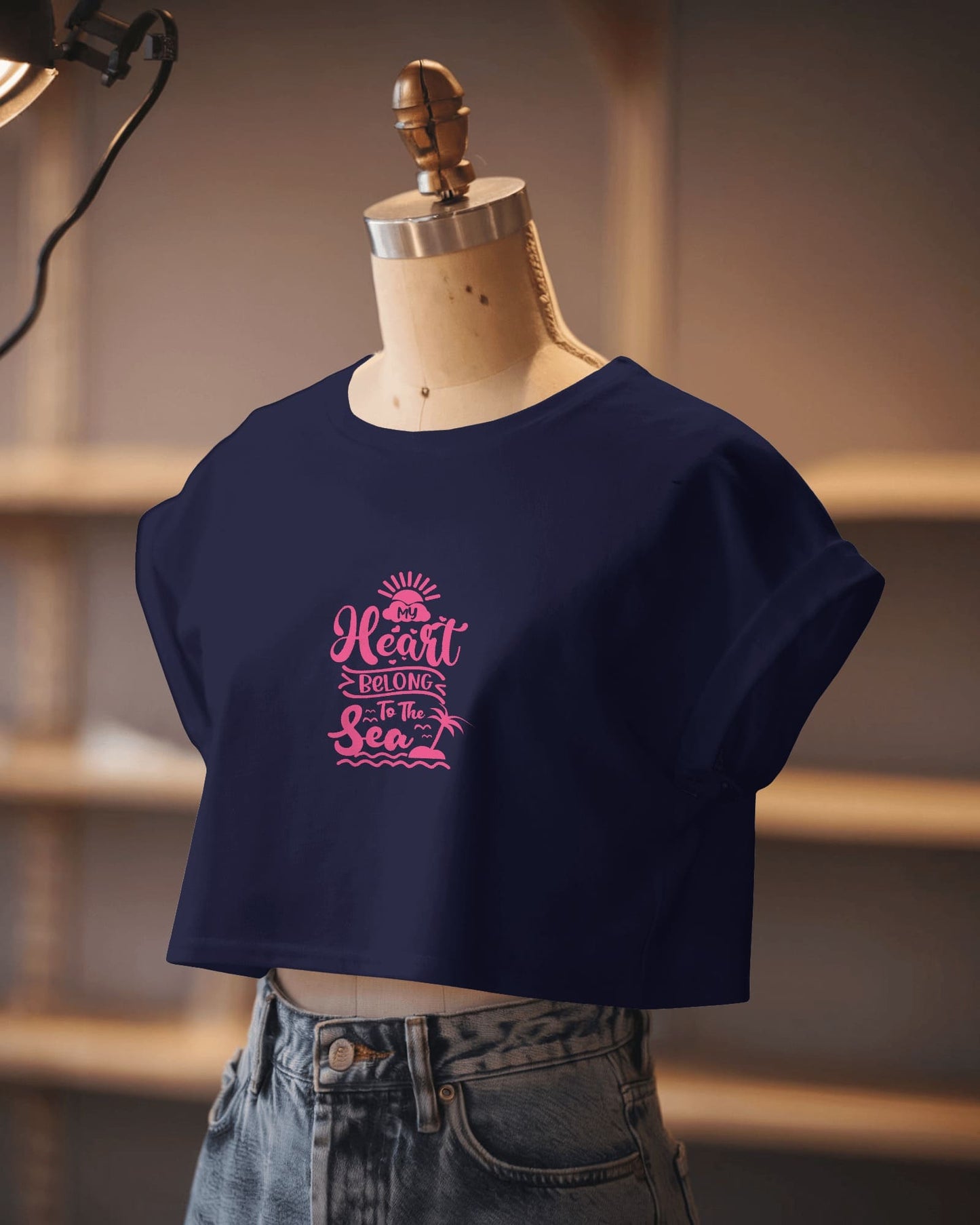 Heart & Tide Crop Tee – Seaside Love Aesthetic, Summer-Ready Style
