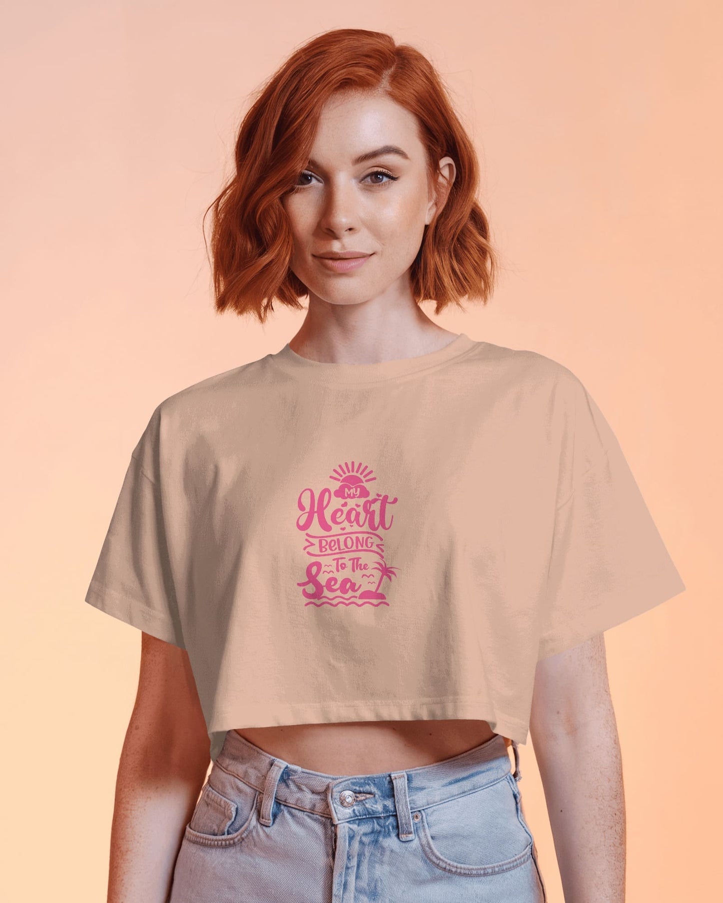 Heart & Tide Crop Tee – Seaside Love Aesthetic, Summer-Ready Style