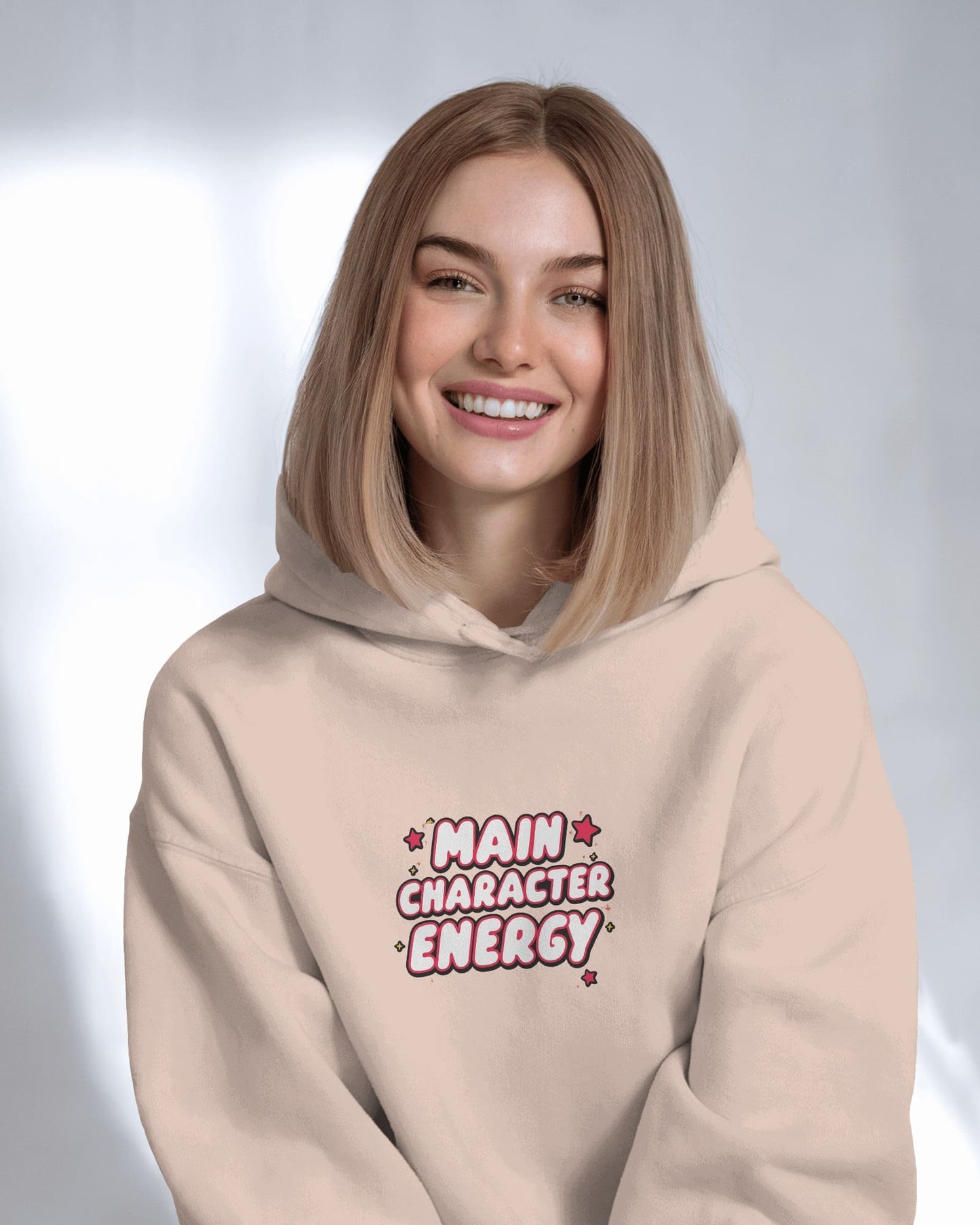 "Main Character Energy" Crop Hoodie – White Hot Style with Star Power
