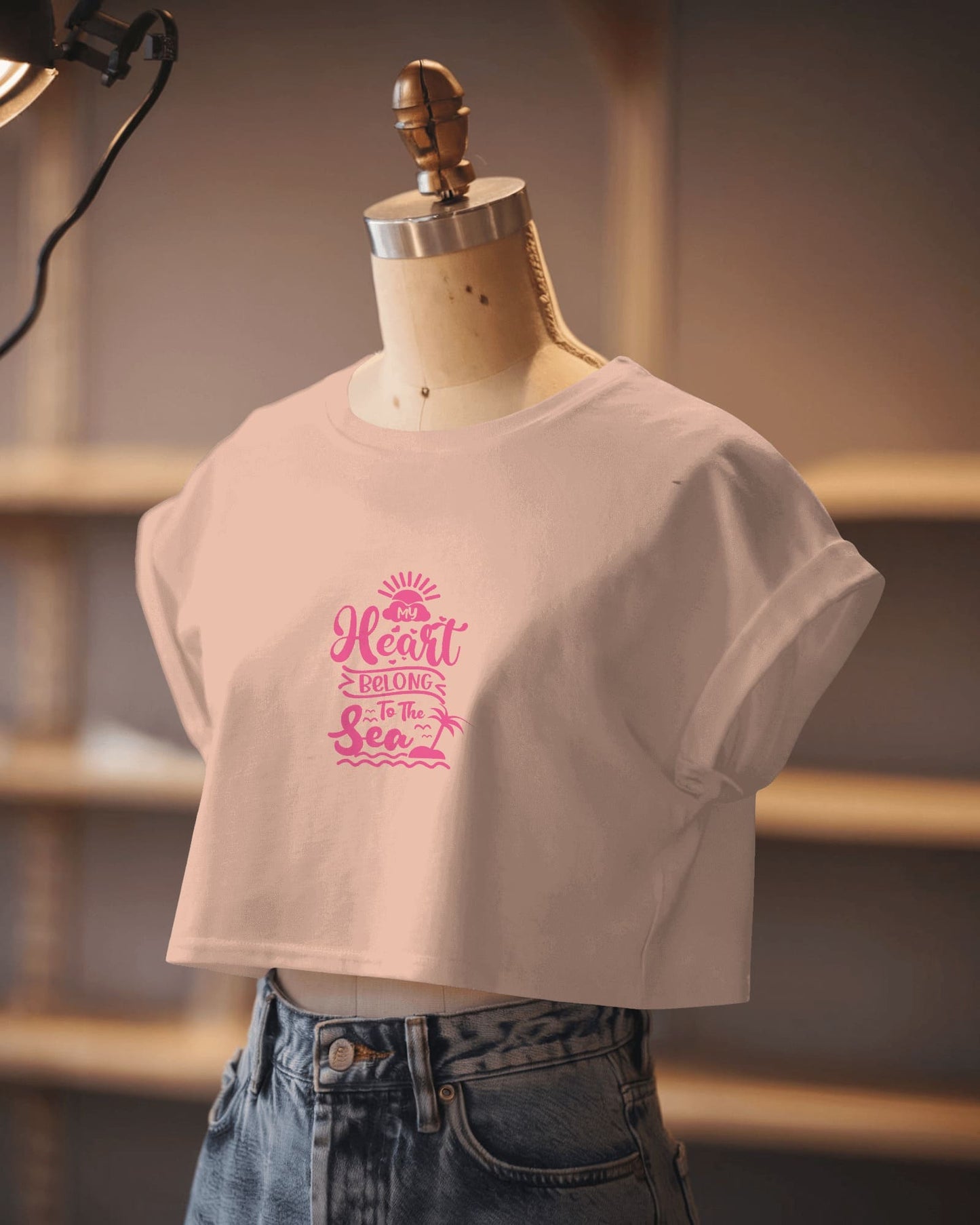 Heart & Tide Crop Tee – Seaside Love Aesthetic, Summer-Ready Style
