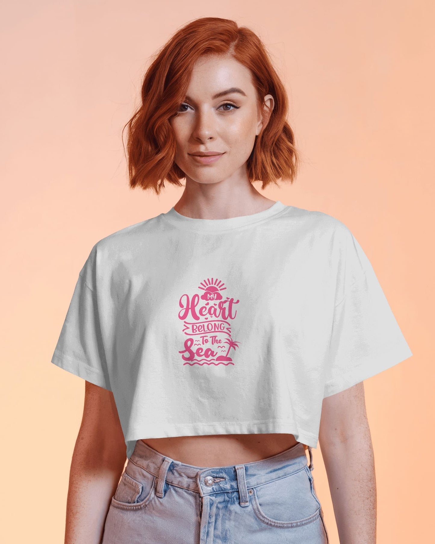 Heart & Tide Crop Tee – Seaside Love Aesthetic, Summer-Ready Style