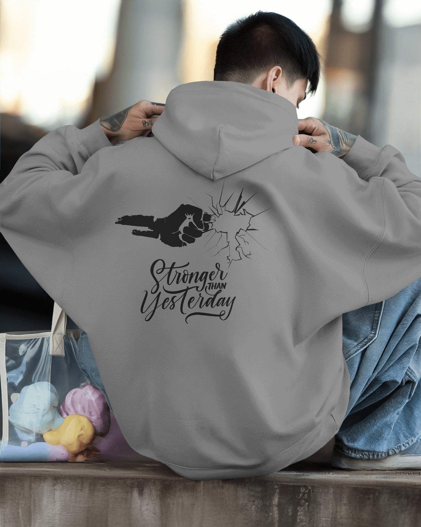 Stronger Than Yesterday Men's Hoodie - Inspirational Heavy Blend Apparel