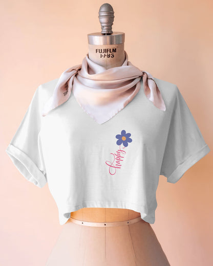 Happy Floral Women's Crop Tee | Casual Summer Top, Gift for Her, Trendy Cropped Shirt, Spring Fashion, Birthday Gift