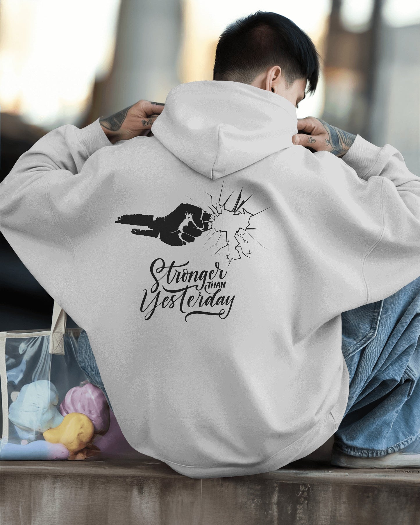 Stronger Than Yesterday Men's Hoodie - Inspirational Heavy Blend Apparel