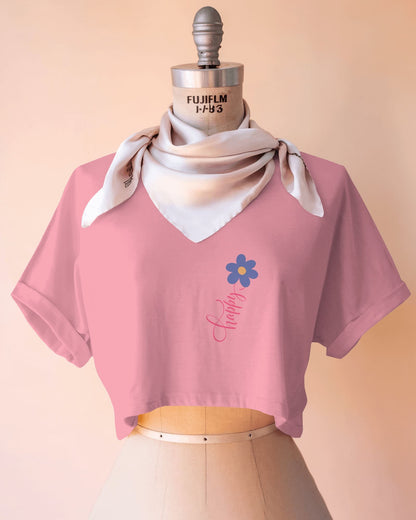 Happy Floral Women's Crop Tee | Casual Summer Top, Gift for Her, Trendy Cropped Shirt, Spring Fashion, Birthday Gift