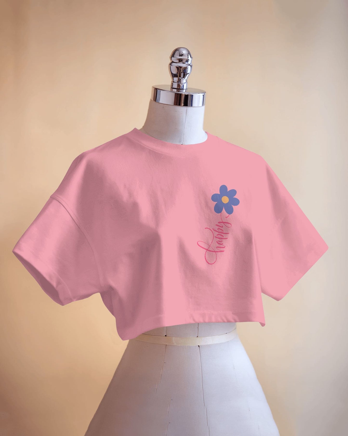 Happy Floral Women's Crop Tee | Casual Summer Top, Gift for Her, Trendy Cropped Shirt, Spring Fashion, Birthday Gift
