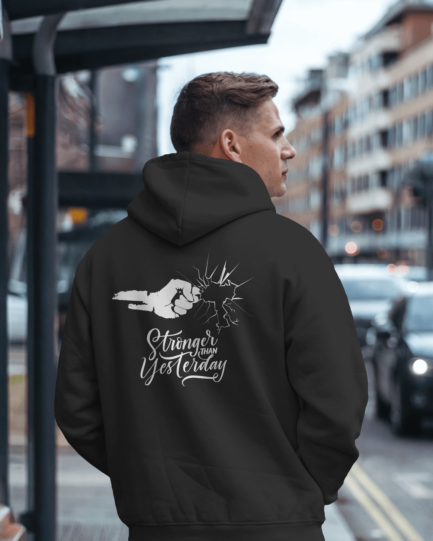 Stronger Than Yesterday Men's Hoodie - Inspirational Heavy Blend Apparel