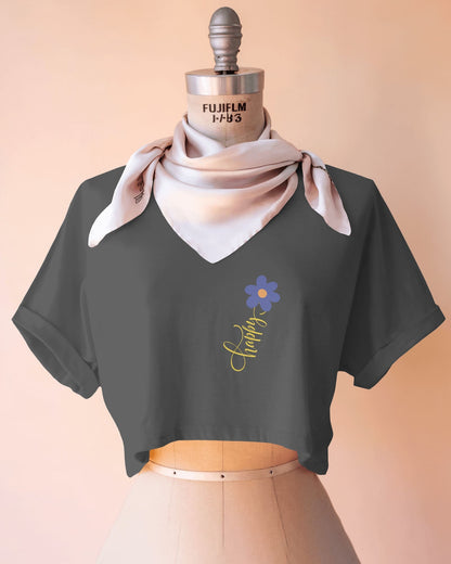 Happy Floral Women's Crop Tee | Casual Summer Top, Gift for Her, Trendy Cropped Shirt, Spring Fashion, Birthday Gift