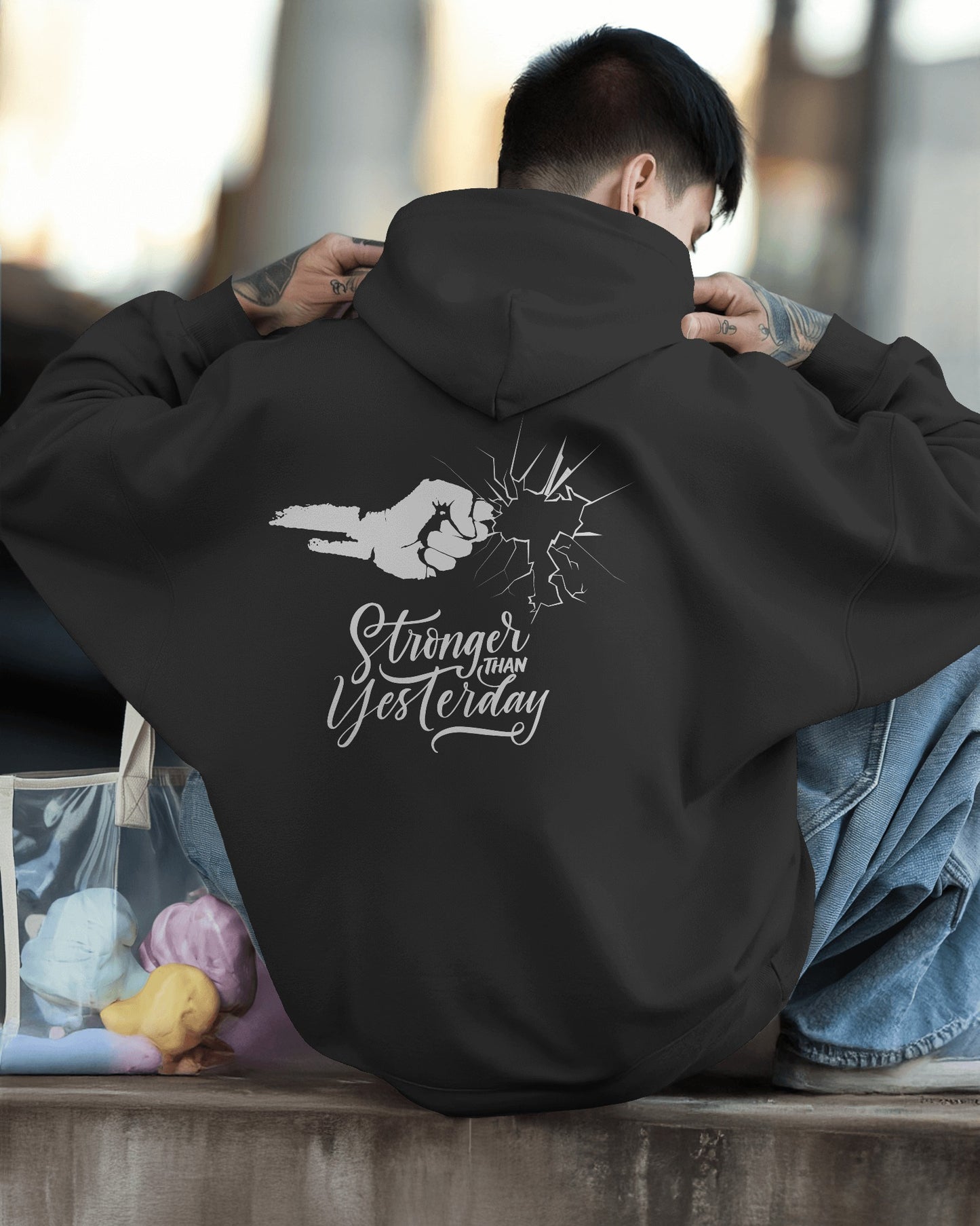 Stronger Than Yesterday Men's Hoodie - Inspirational Heavy Blend Apparel