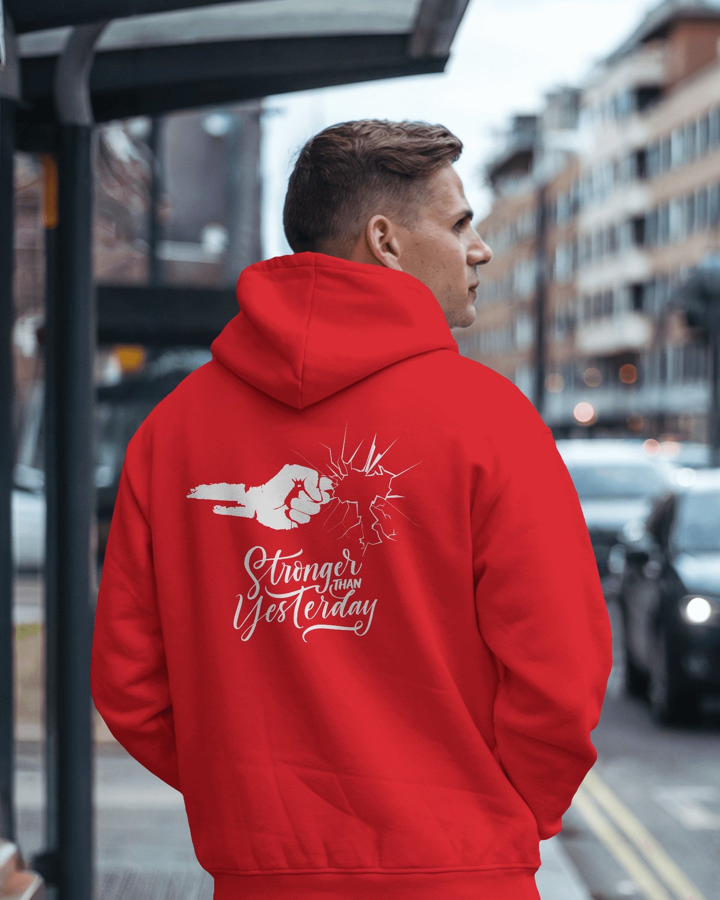 Stronger Than Yesterday Men's Hoodie - Inspirational Heavy Blend Apparel