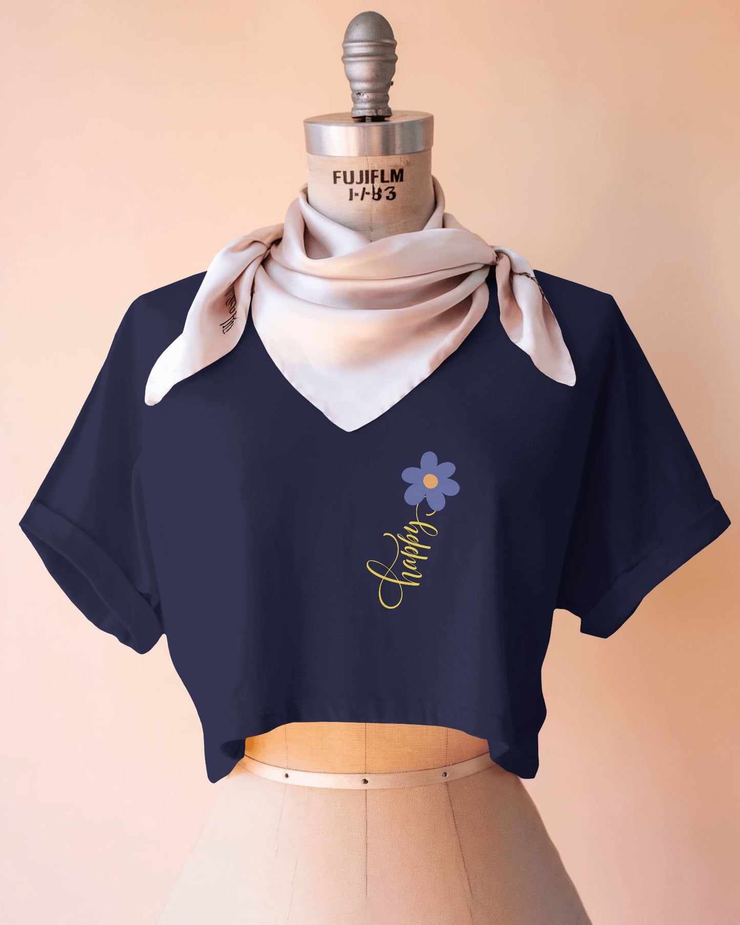 Happy Floral Women's Crop Tee | Casual Summer Top, Gift for Her, Trendy Cropped Shirt, Spring Fashion, Birthday Gift