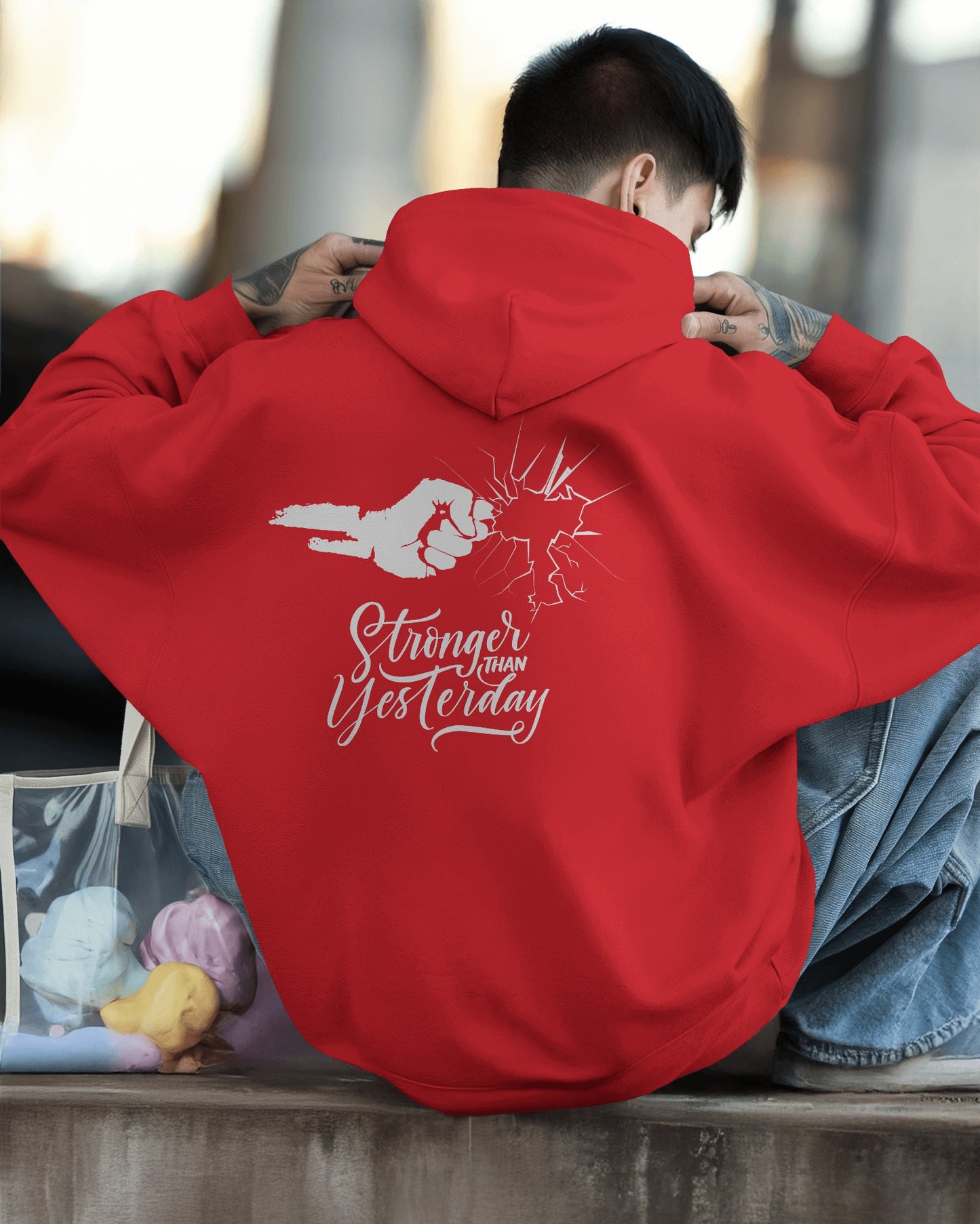 Stronger Than Yesterday Men's Hoodie - Inspirational Heavy Blend Apparel