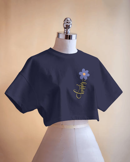Happy Floral Women's Crop Tee | Casual Summer Top, Gift for Her, Trendy Cropped Shirt, Spring Fashion, Birthday Gift