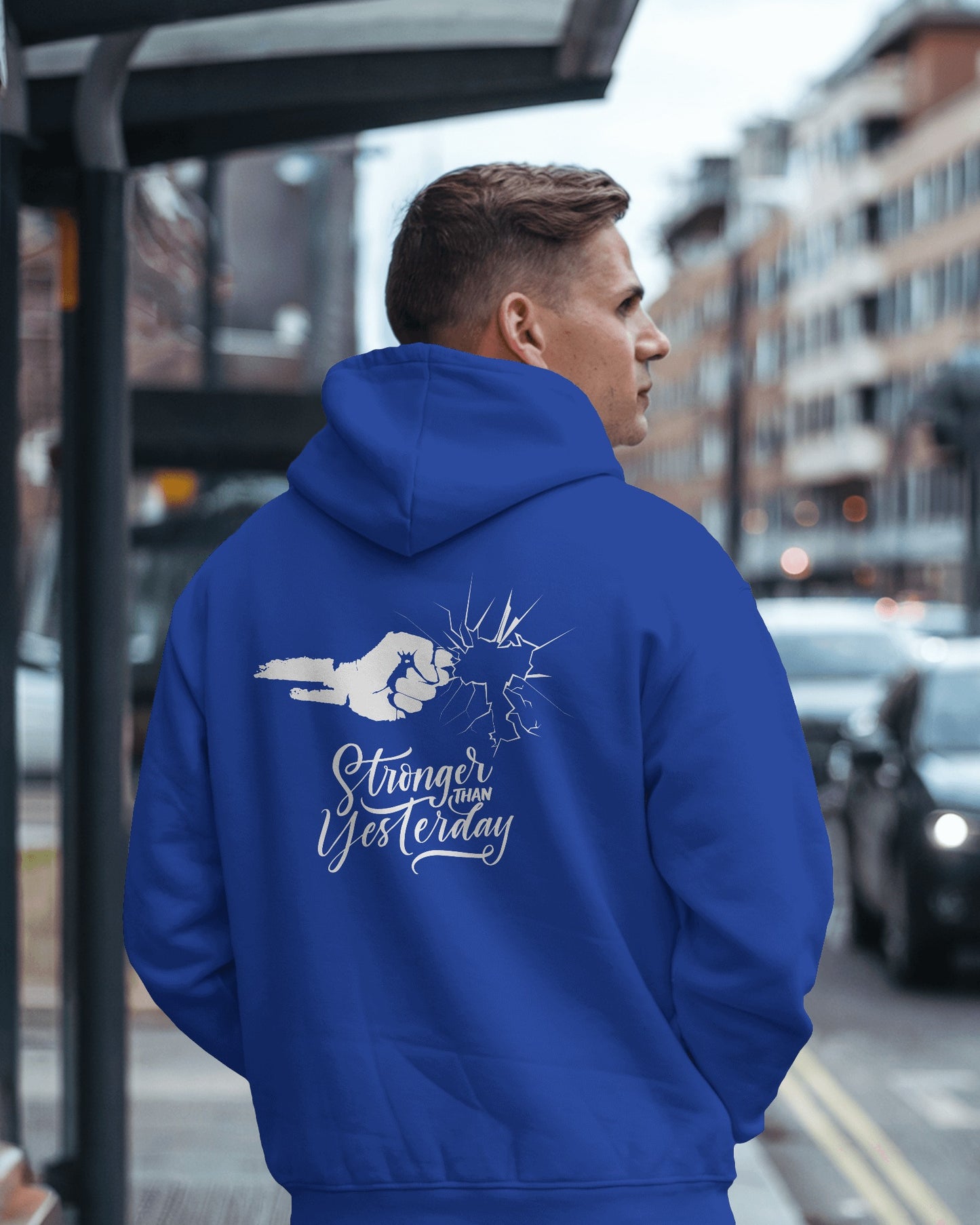 Stronger Than Yesterday Men's Hoodie - Inspirational Heavy Blend Apparel