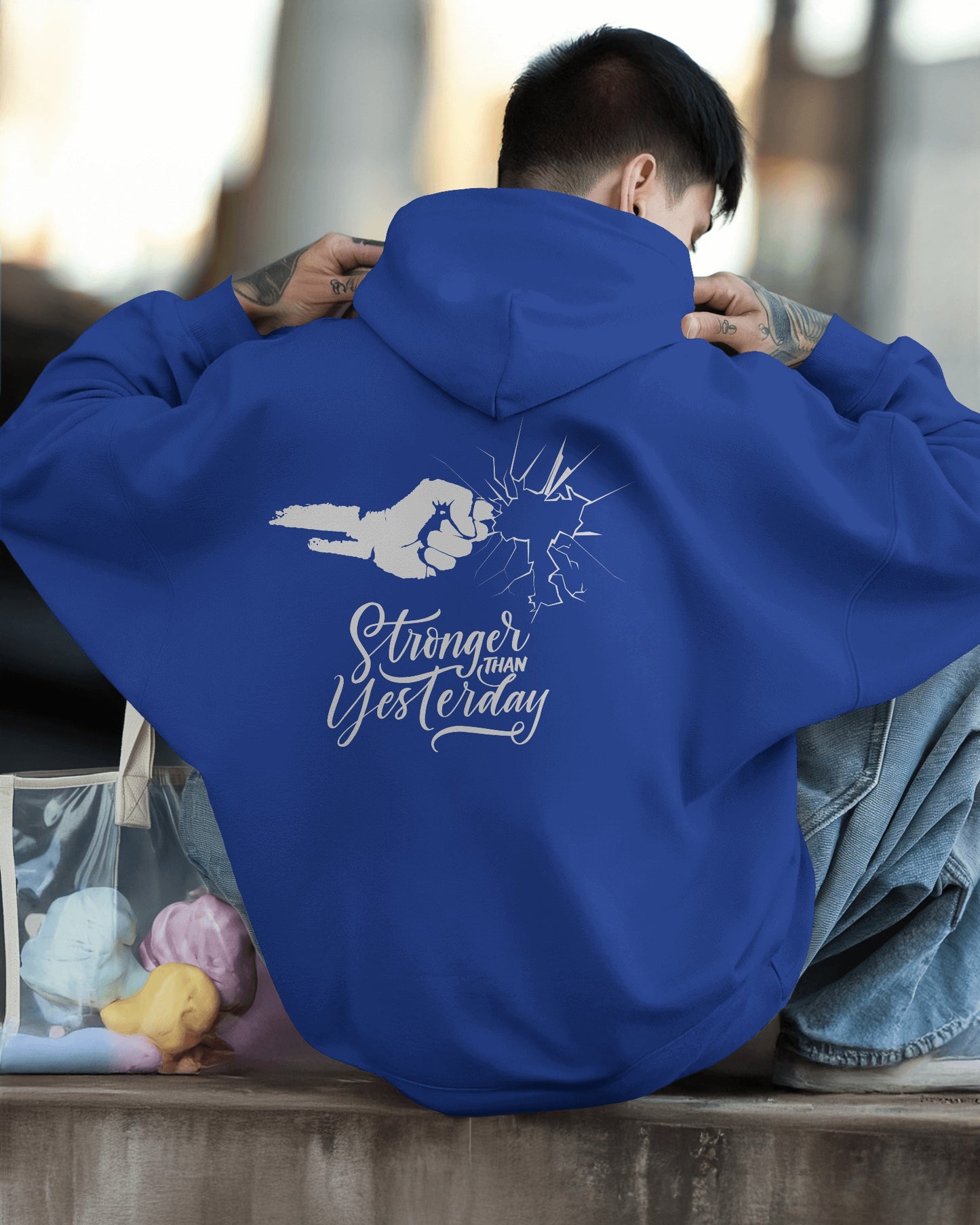 Stronger Than Yesterday Men's Hoodie - Inspirational Heavy Blend Apparel