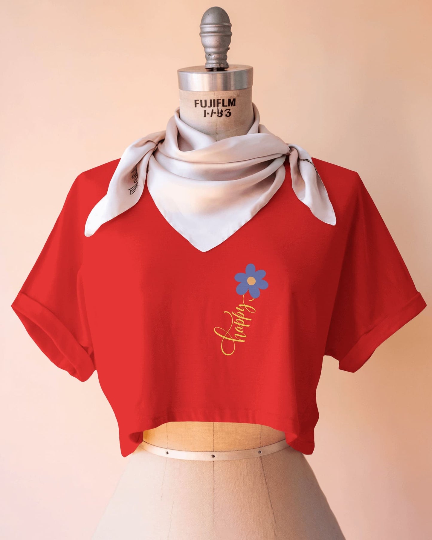 Happy Floral Women's Crop Tee | Casual Summer Top, Gift for Her, Trendy Cropped Shirt, Spring Fashion, Birthday Gift