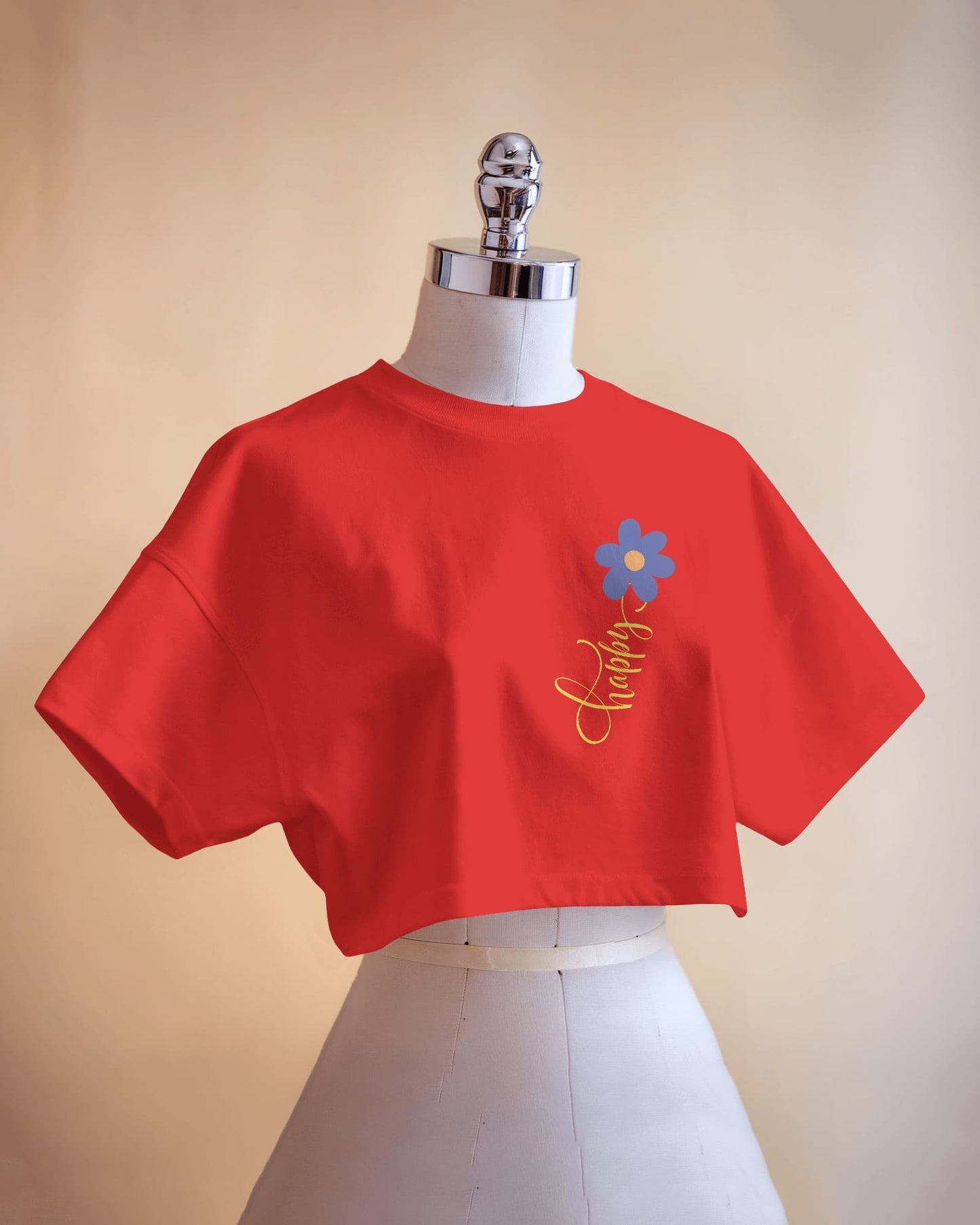 Happy Floral Women's Crop Tee | Casual Summer Top, Gift for Her, Trendy Cropped Shirt, Spring Fashion, Birthday Gift