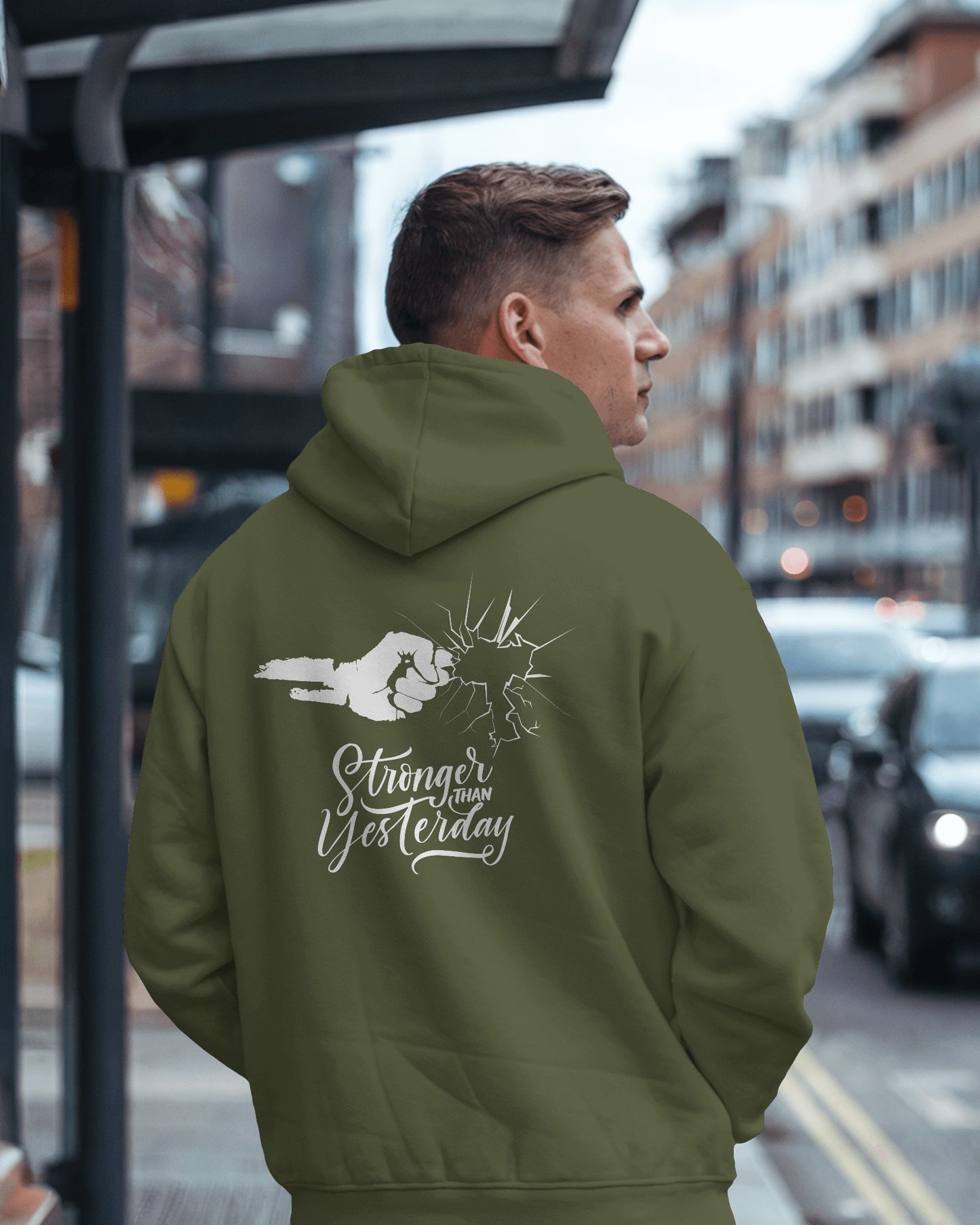 Stronger Than Yesterday Men's Hoodie - Inspirational Heavy Blend Apparel