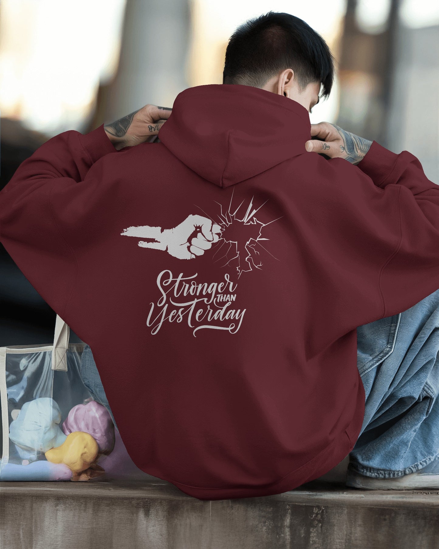 Stronger Than Yesterday Men's Hoodie - Inspirational Heavy Blend Apparel