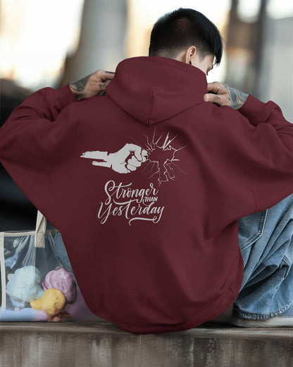 Stronger Than Yesterday Men's Hoodie - Inspirational Heavy Blend Apparel