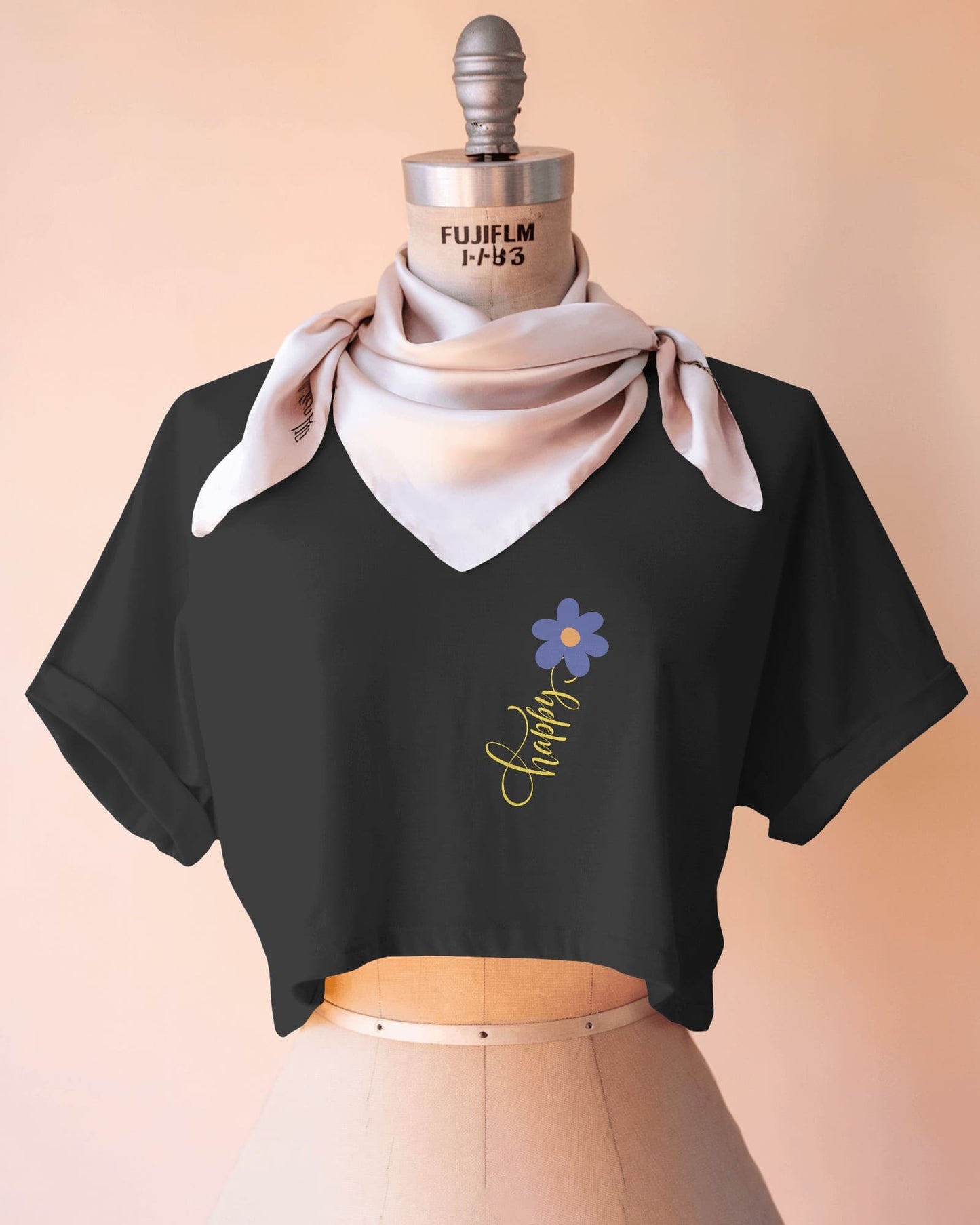 Happy Floral Women's Crop Tee | Casual Summer Top, Gift for Her, Trendy Cropped Shirt, Spring Fashion, Birthday Gift