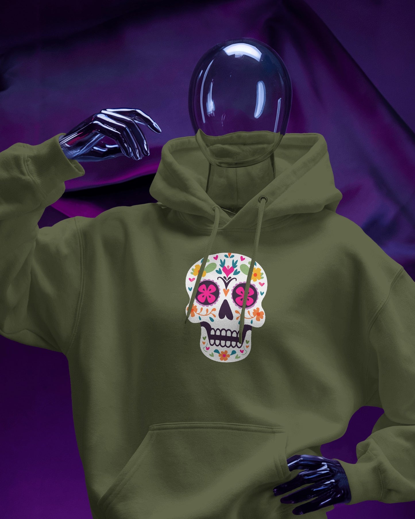 Floral Skull Men Heavy Blend™ Hoodie - Colorful Day Design
