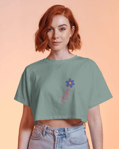 Happy Floral Women's Crop Tee | Casual Summer Top, Gift for Her, Trendy Cropped Shirt, Spring Fashion, Birthday Gift