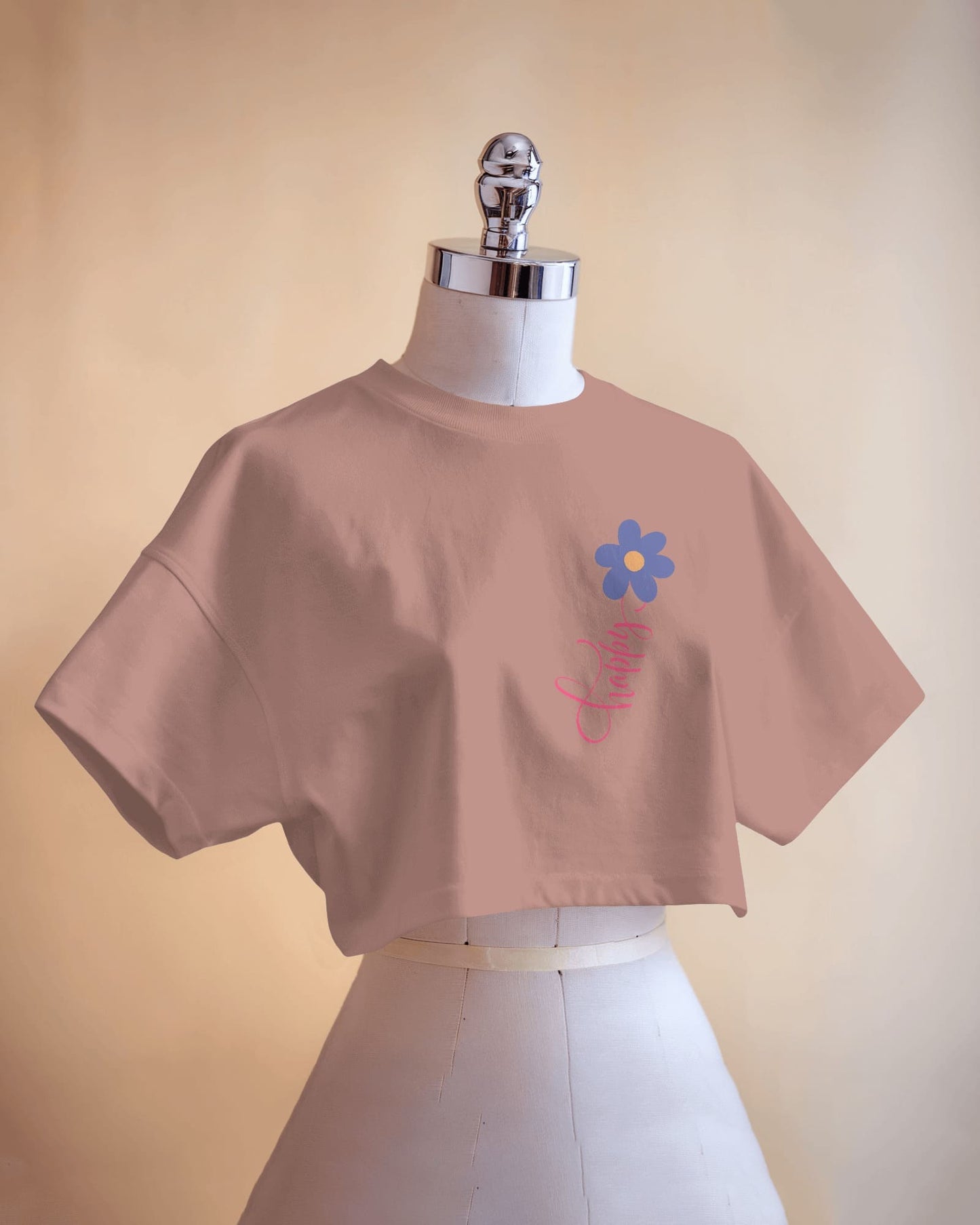 Happy Floral Women's Crop Tee | Casual Summer Top, Gift for Her, Trendy Cropped Shirt, Spring Fashion, Birthday Gift