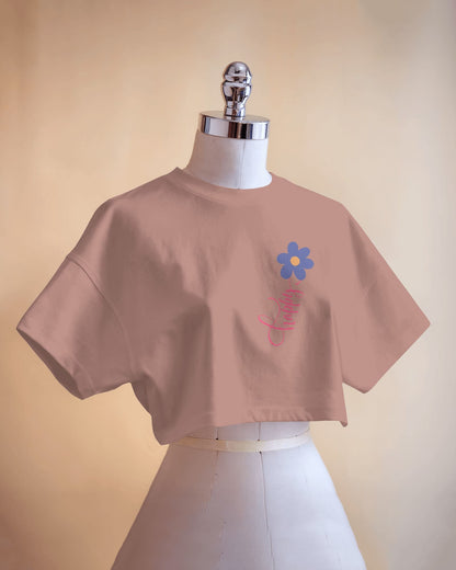 Happy Floral Women's Crop Tee | Casual Summer Top, Gift for Her, Trendy Cropped Shirt, Spring Fashion, Birthday Gift