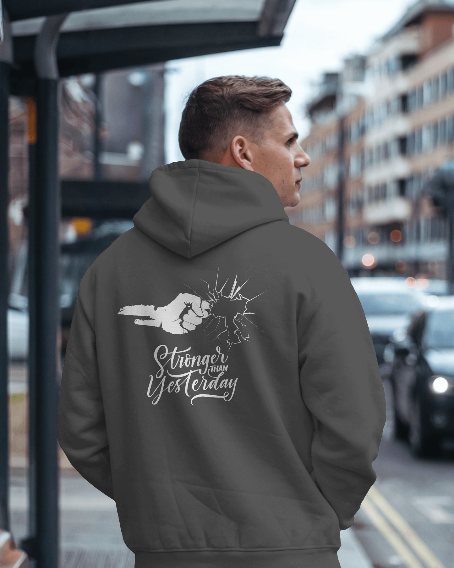 Stronger Than Yesterday Men's Hoodie - Inspirational Heavy Blend Apparel