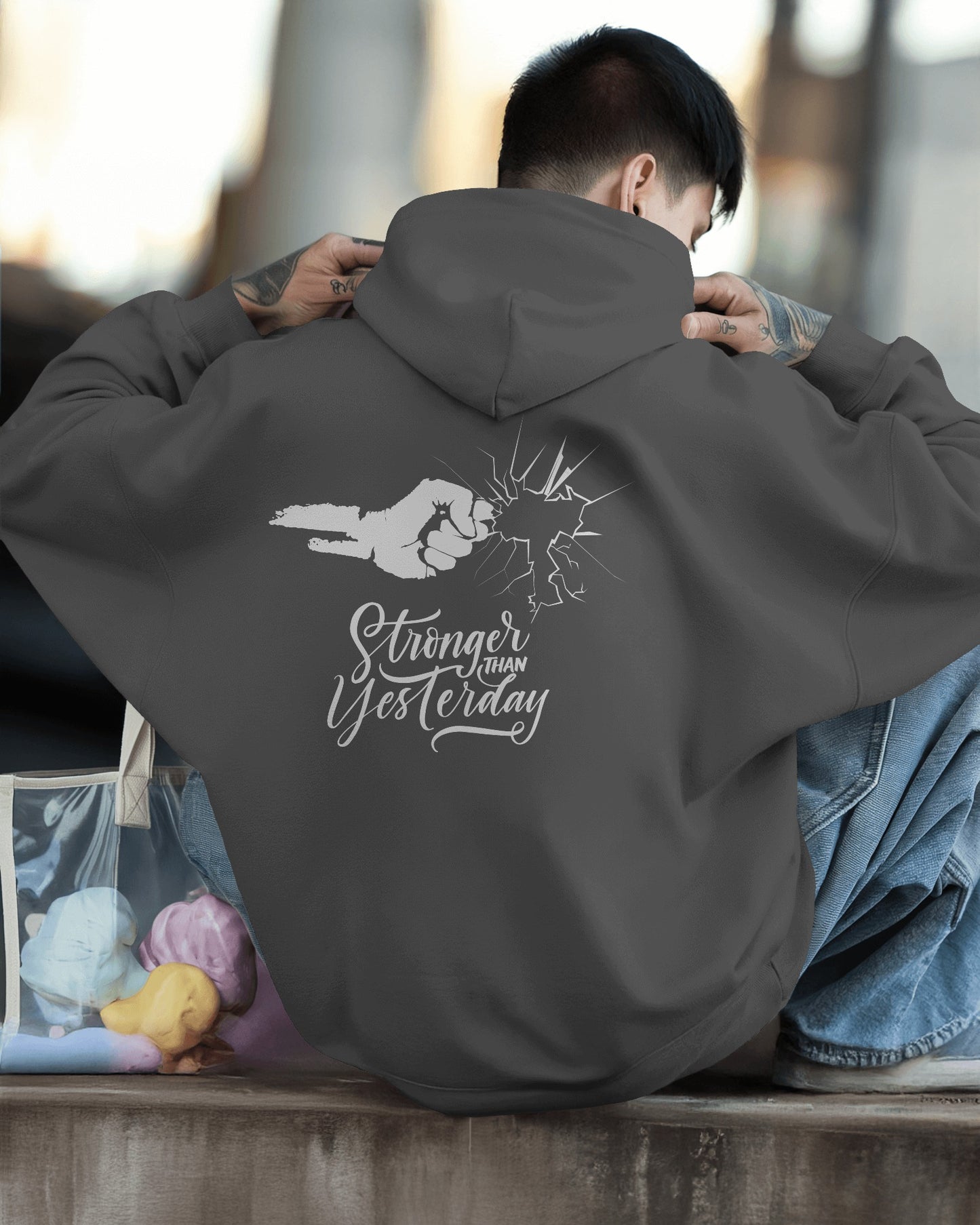 Stronger Than Yesterday Men's Hoodie - Inspirational Heavy Blend Apparel