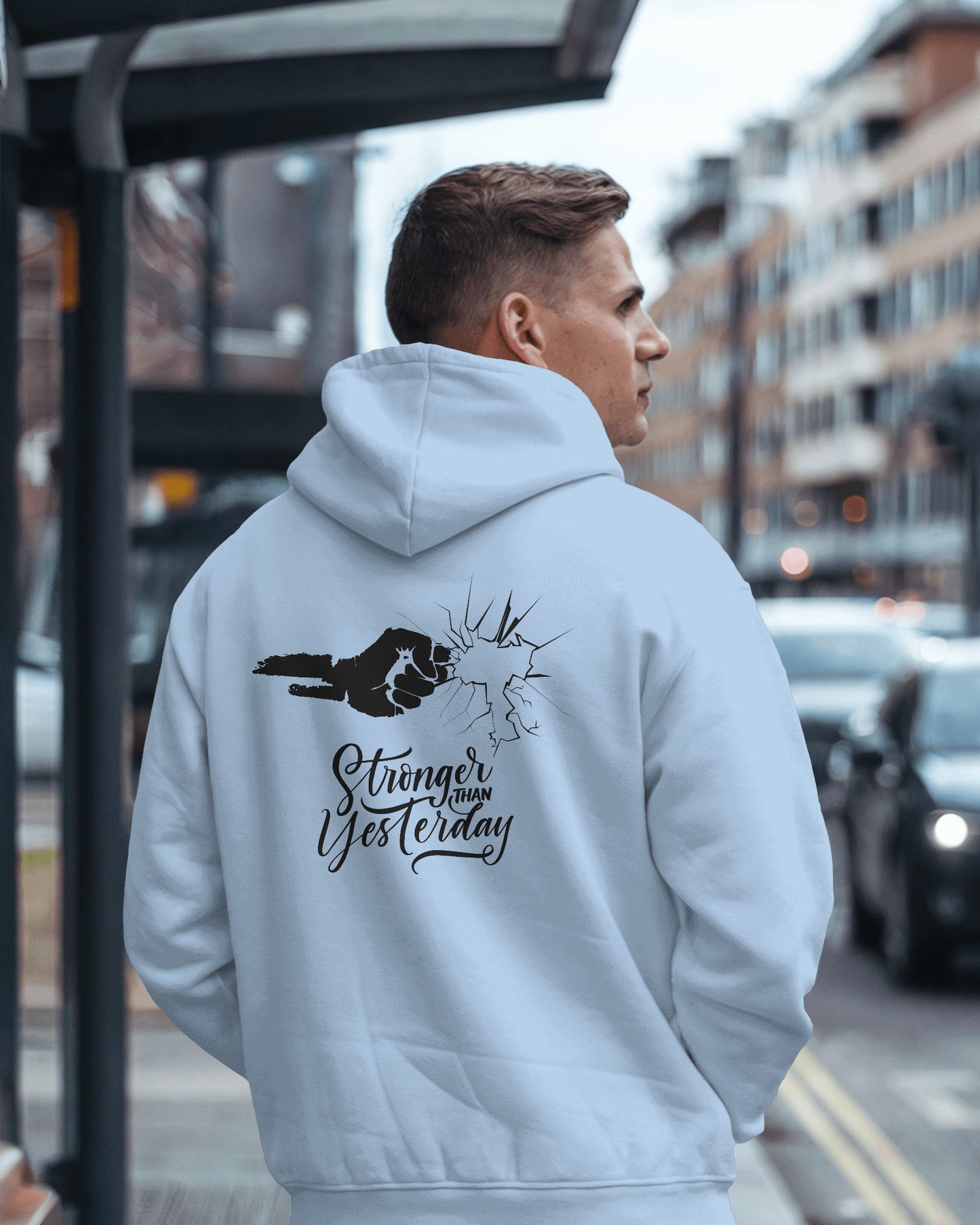 Stronger Than Yesterday Men's Hoodie - Inspirational Heavy Blend Apparel