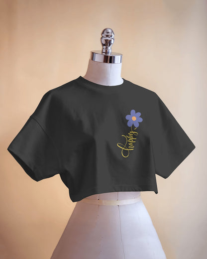 Happy Floral Women's Crop Tee | Casual Summer Top, Gift for Her, Trendy Cropped Shirt, Spring Fashion, Birthday Gift