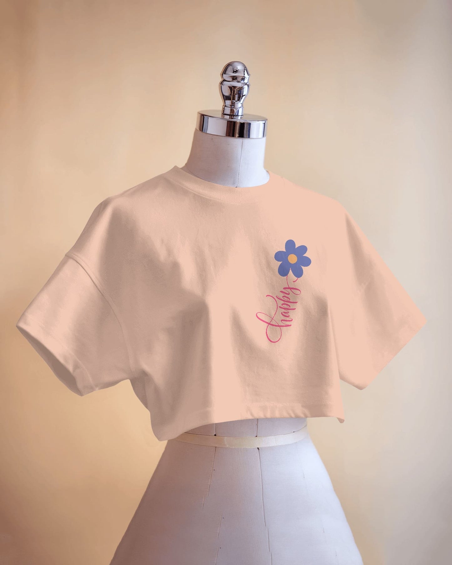 Happy Floral Women's Crop Tee | Casual Summer Top, Gift for Her, Trendy Cropped Shirt, Spring Fashion, Birthday Gift